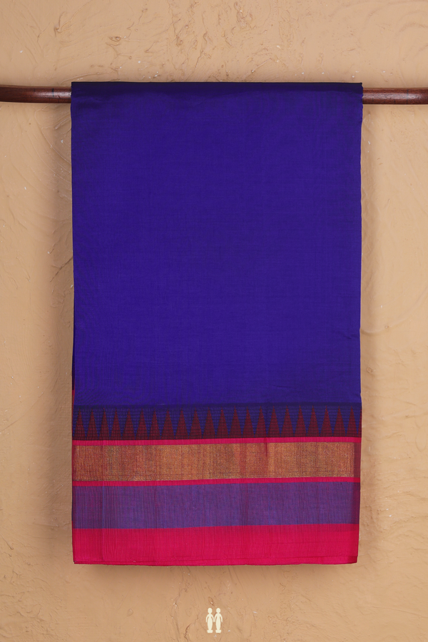 Silk Cotton Saree In Royal Blue With Contrast Border