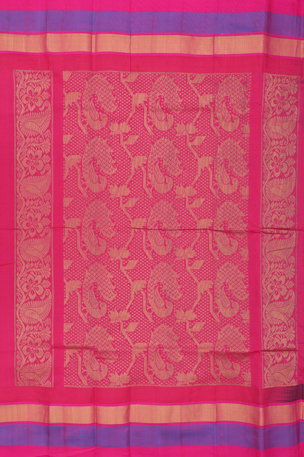 Silk Cotton Saree In Royal Blue With Contrast Border
