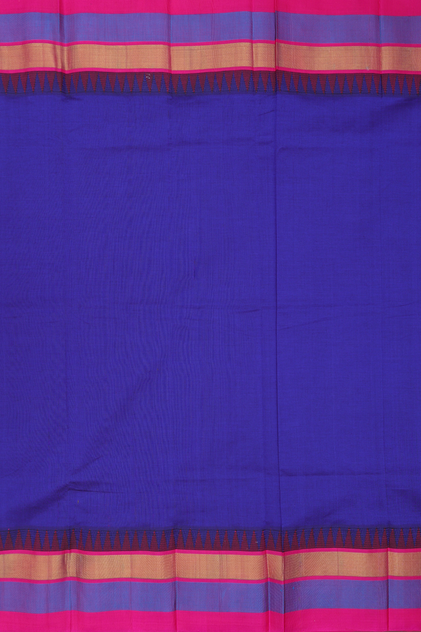 Silk Cotton Saree In Royal Blue With Contrast Border