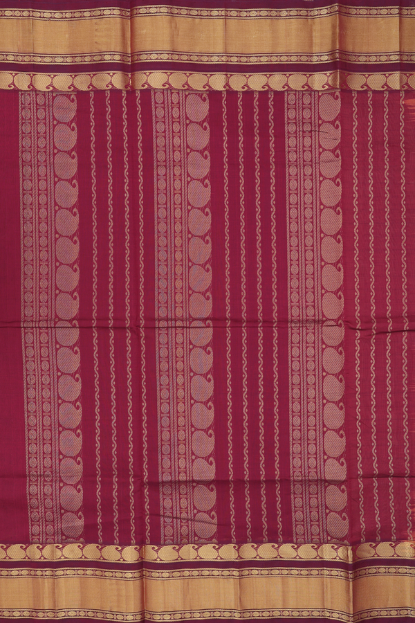 Silk Cotton Saree In Brown With Checks Design