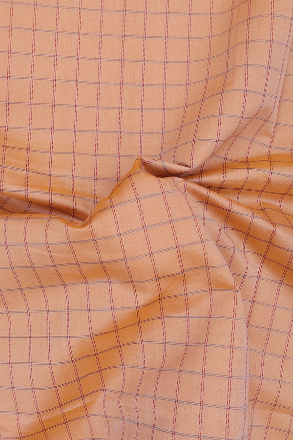 Silk Cotton Saree In Brown With Checks Design