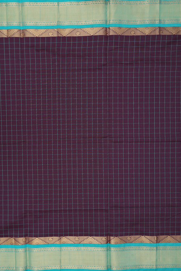 Silk Cotton Saree In Coffee Brown With Checks Design
