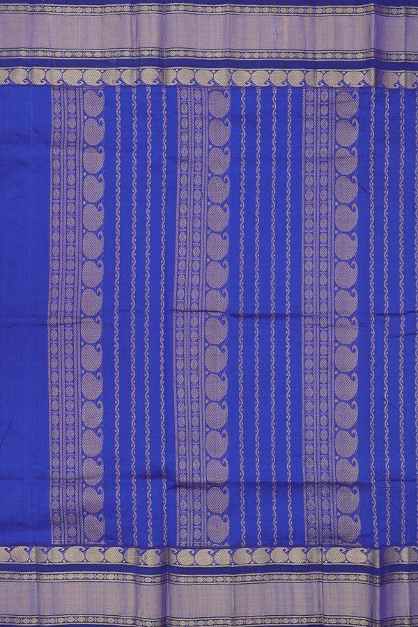 Silk Cotton Saree In Green With Checks Design