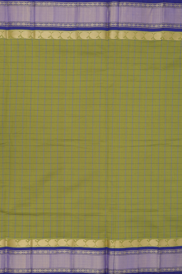 Silk Cotton Saree In Green With Checks Design