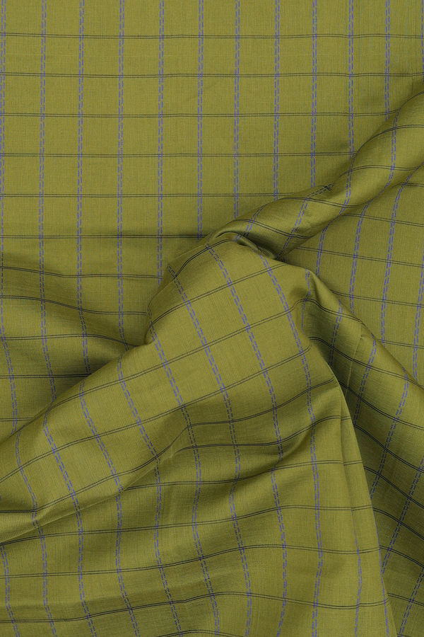 Silk Cotton Saree In Green With Checks Design