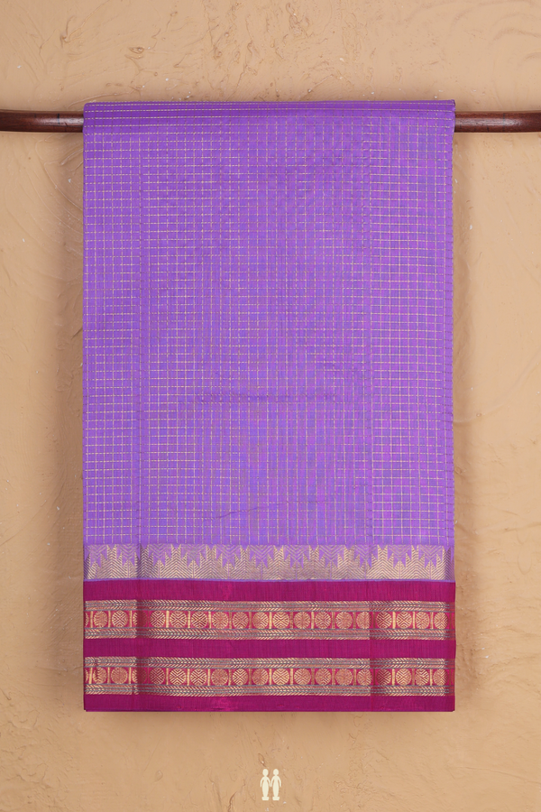 Silk Cotton Saree In Lavender With Checks Design