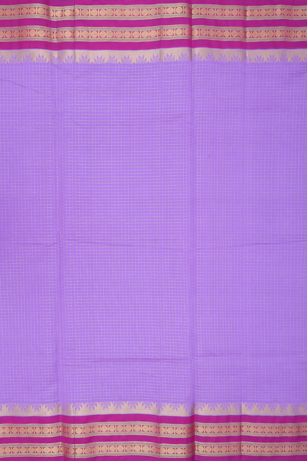 Silk Cotton Saree In Lavender With Checks Design