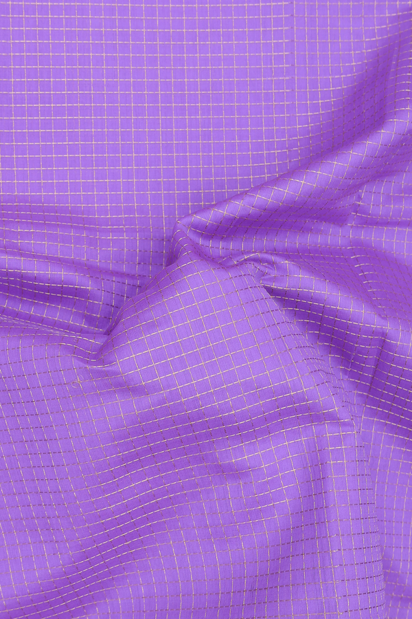 Silk Cotton Saree In Lavender With Checks Design