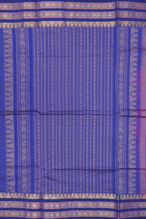 Silk Cotton Saree In Rani Pink With Checks Design