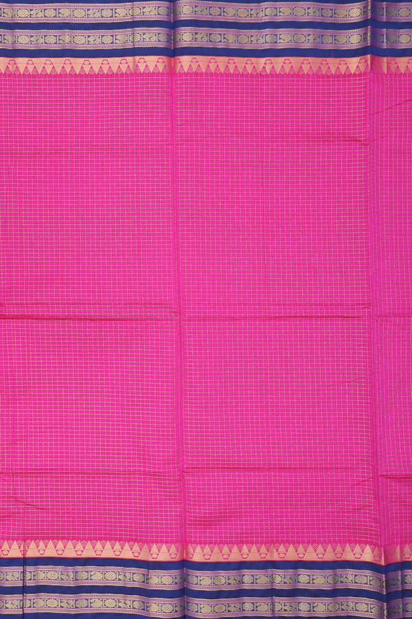 Silk Cotton Saree In Rani Pink With Checks Design