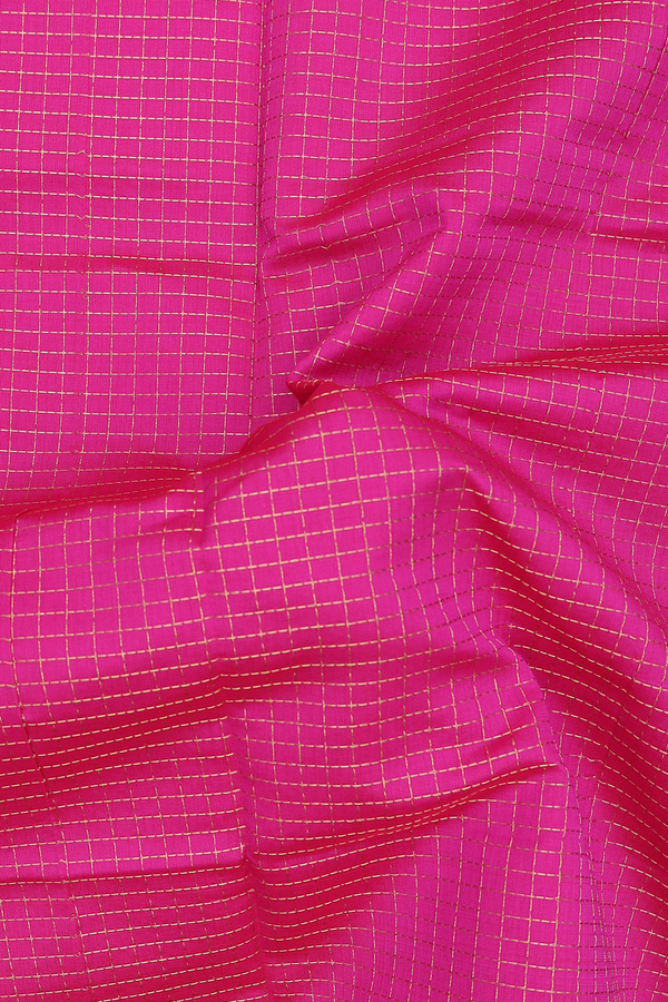 Silk Cotton Saree In Rani Pink With Checks Design