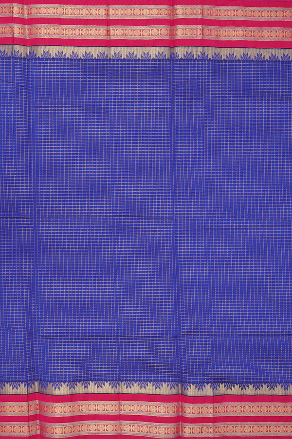 Silk Cotton Saree In Royal Blue With Checks Design