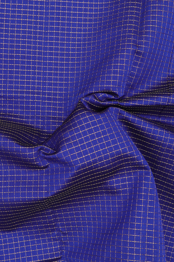 Silk Cotton Saree In Royal Blue With Checks Design
