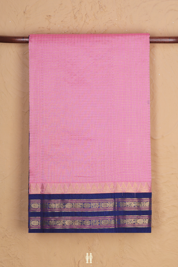 Silk Cotton Saree In Pink With Checks Design