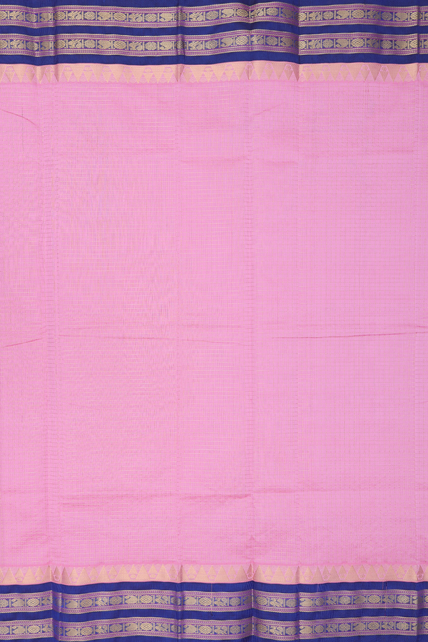 Silk Cotton Saree In Pink With Checks Design
