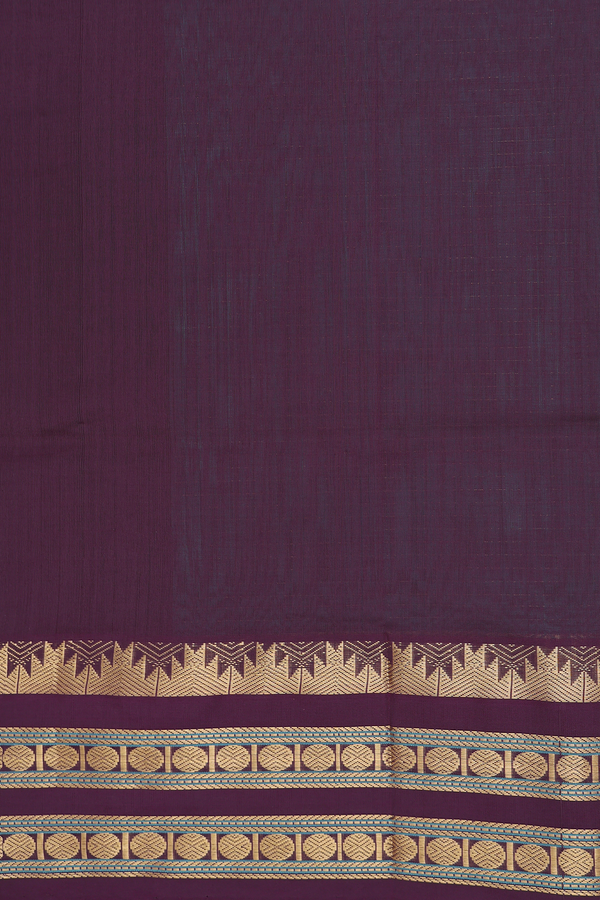 Silk Cotton Saree In Green With Checks Design