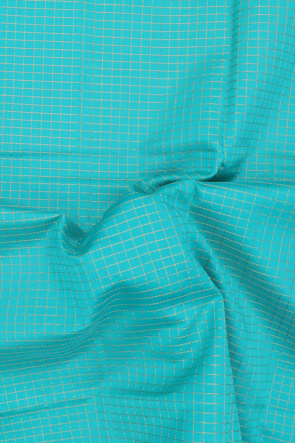 Silk Cotton Saree In Green With Checks Design