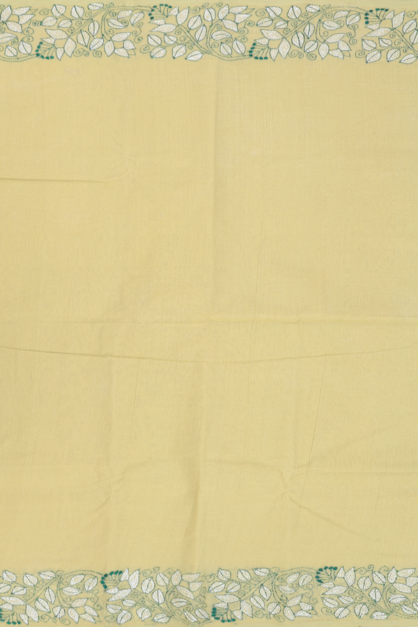 Bengal Cotton Saree In Light Yellow With Embroidered Border