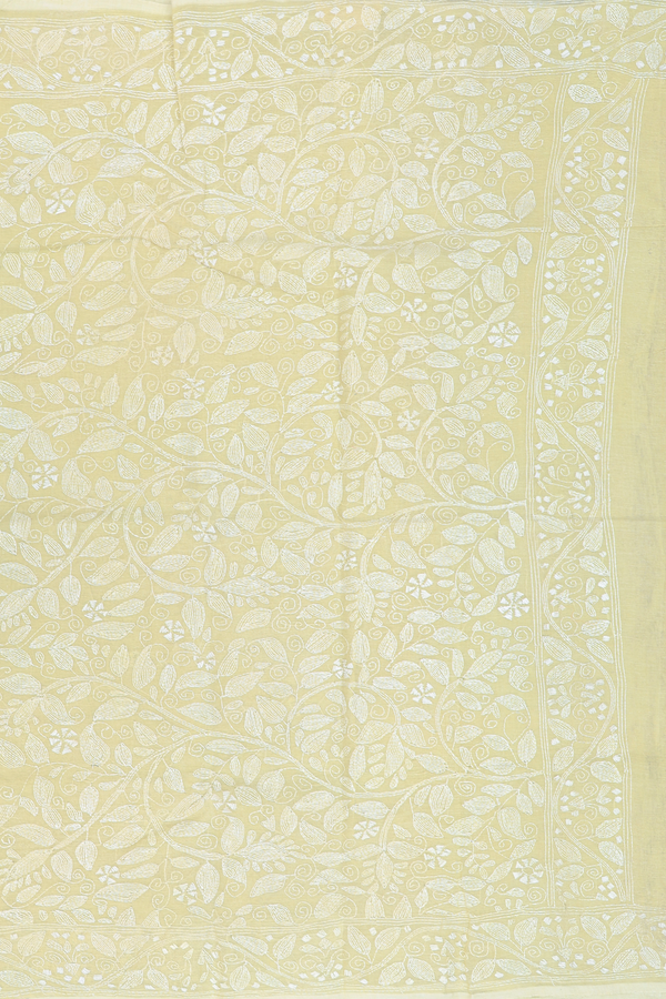 Bengal Cotton Saree In Light Yellow With Threadwork Buttas