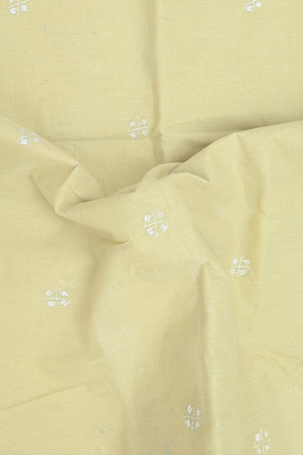 Bengal Cotton Saree In Light Yellow With Threadwork Buttas