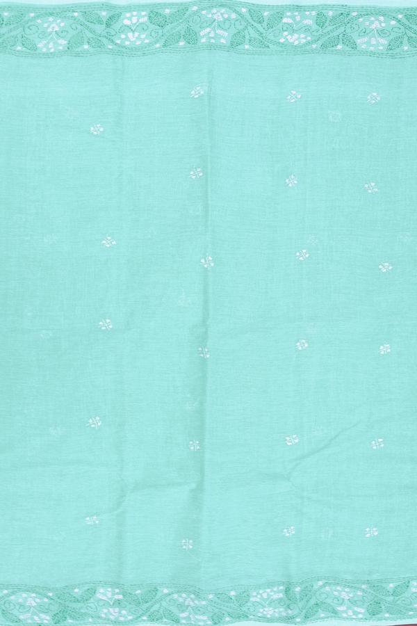 Bengal Cotton Saree In Turkish Blue With Threadwork Buttas