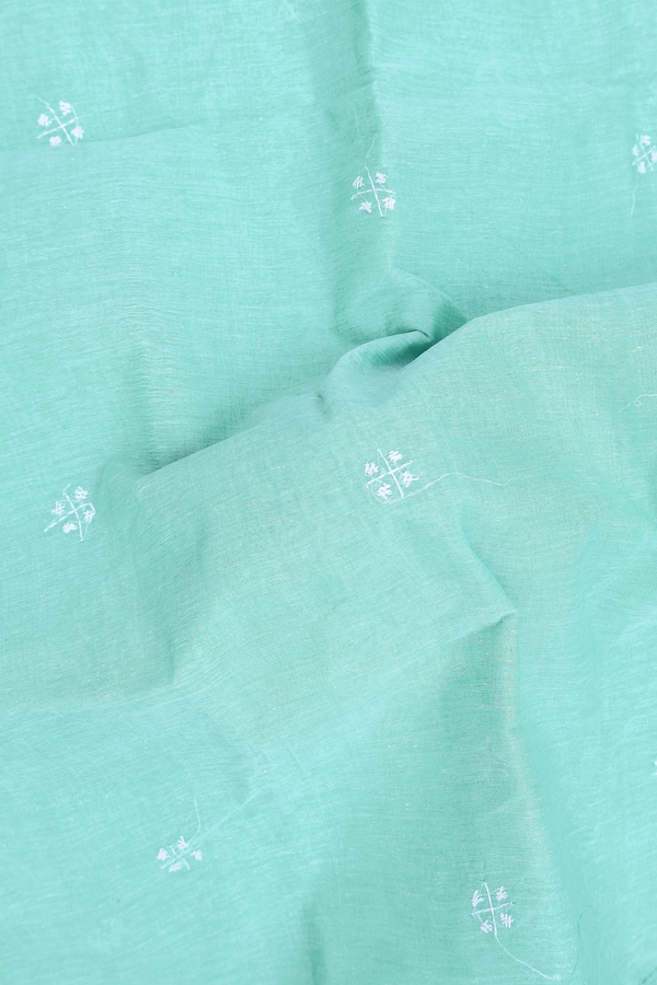Bengal Cotton Saree In Turkish Blue With Threadwork Buttas