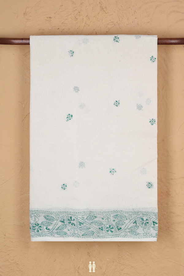 Bengal Cotton Saree In White With Embroidered Design