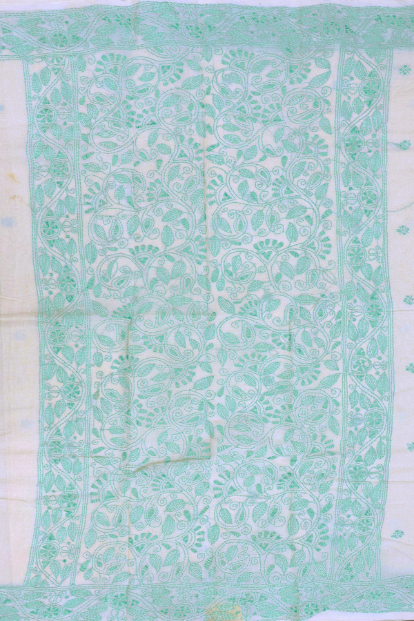 Bengal Cotton Saree In White With Embroidered Design (Test )