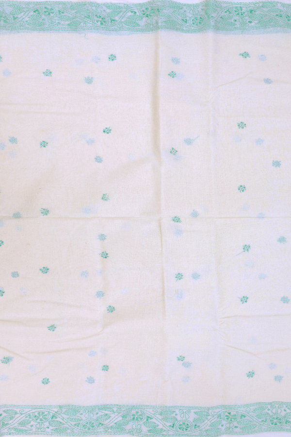 Bengal Cotton Saree In White With Embroidered Design (Test )