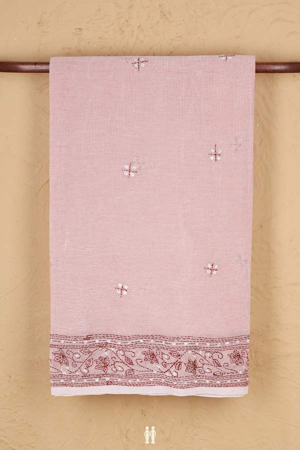 Bengal Cotton Saree In Pink With Floral Buttas
