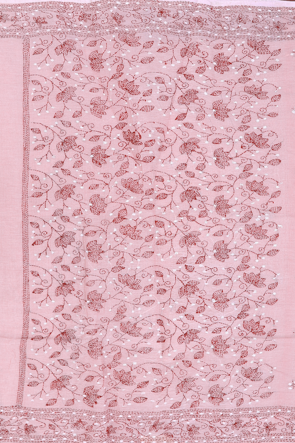 Bengal Cotton Saree In Pink With Floral Buttas