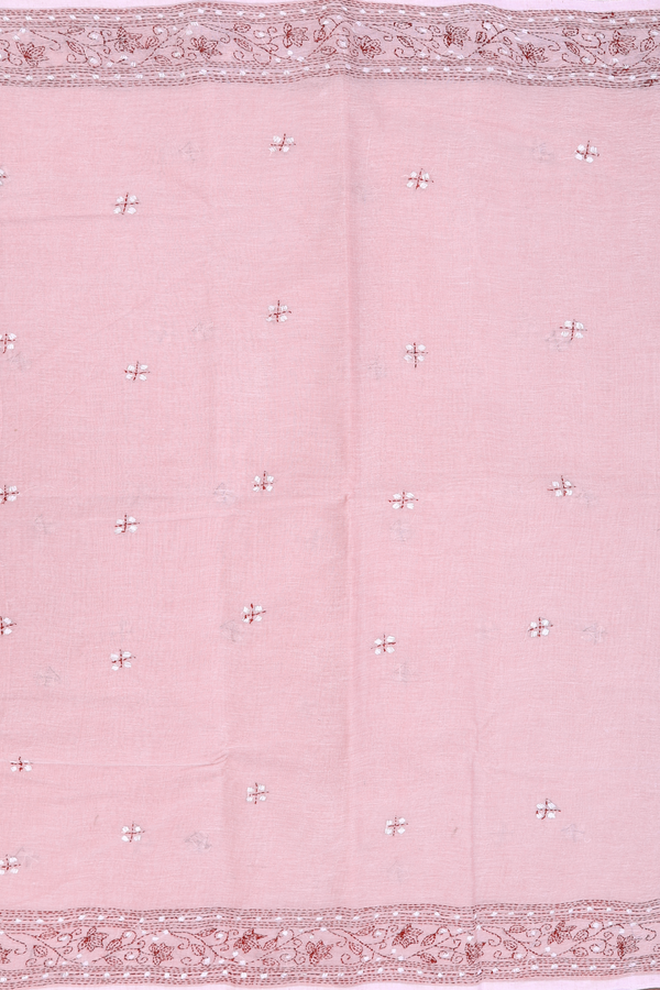 Bengal Cotton Saree In Pink With Floral Buttas