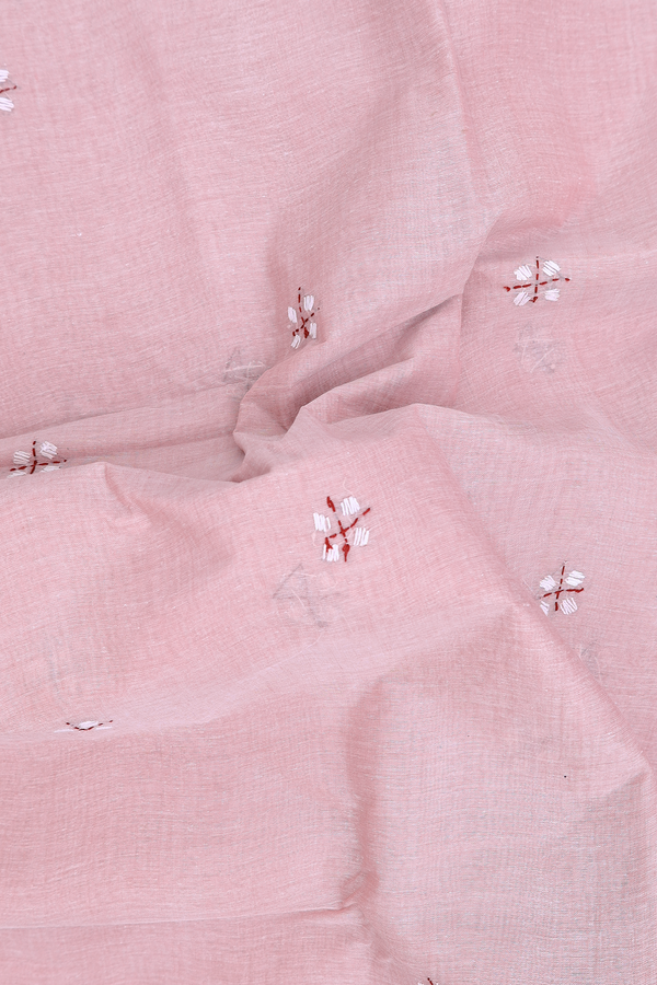 Bengal Cotton Saree In Pink With Floral Buttas