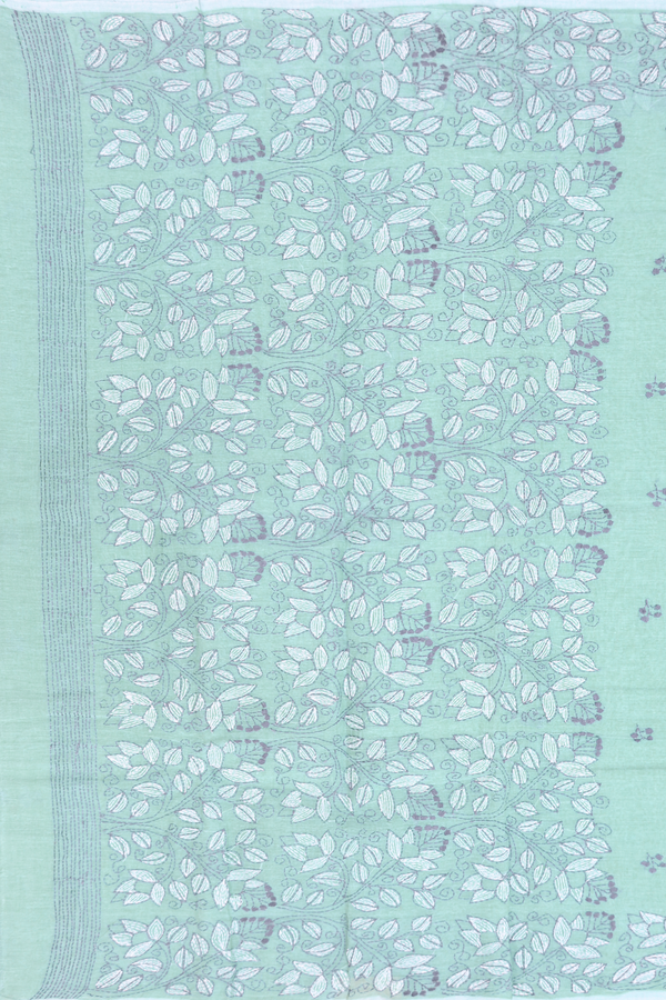 Bengal Cotton Saree In Dusty Green With Threadwork Buttas
