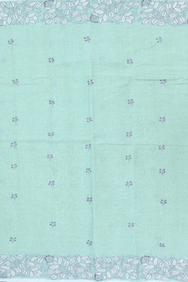 Bengal Cotton Saree In Dusty Green With Threadwork Buttas