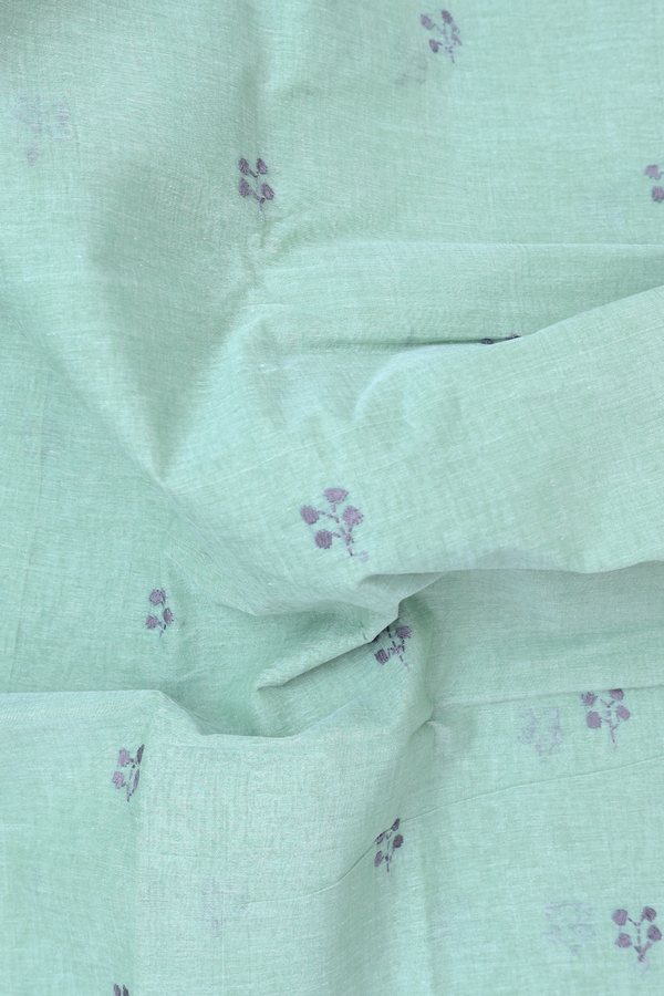 Bengal Cotton Saree In Dusty Green With Threadwork Buttas