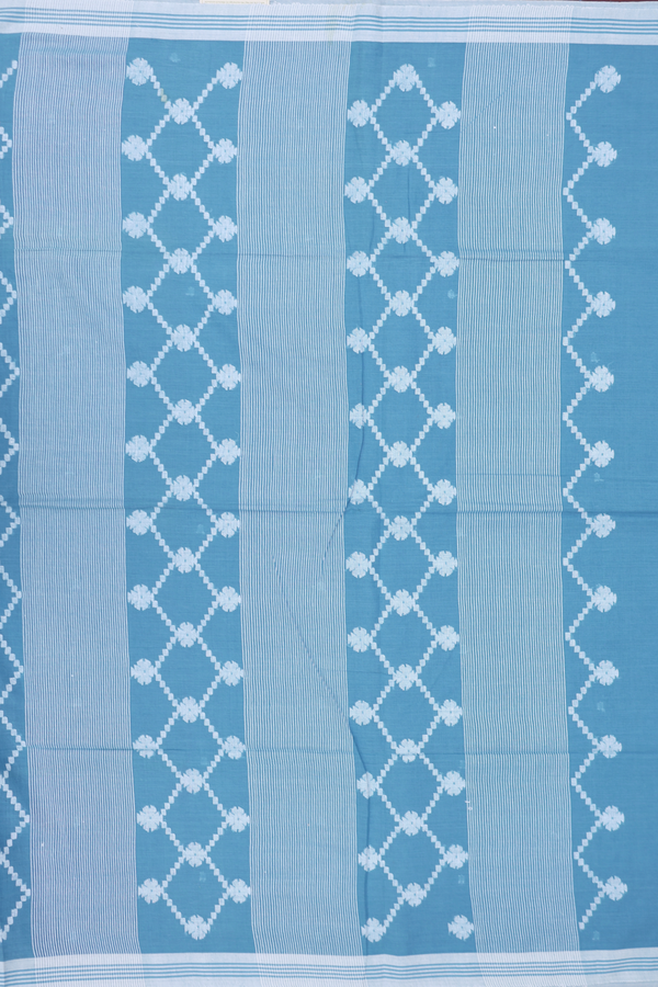 Bengal Cotton Saree In Dusty Blue With Floral Buttas