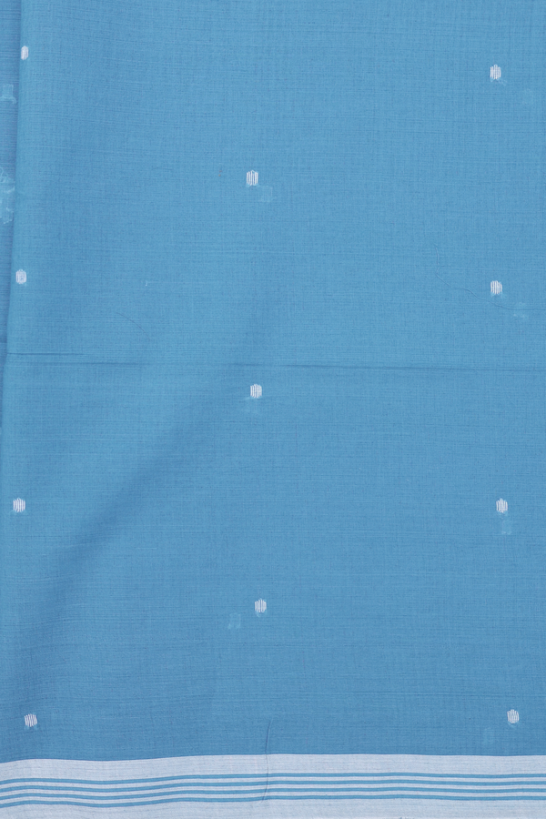 Bengal Cotton Saree In Dusty Blue With Floral Buttas