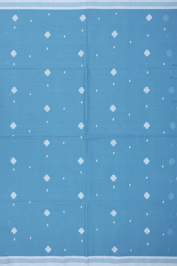 Bengal Cotton Saree In Dusty Blue With Floral Buttas