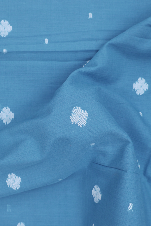 Bengal Cotton Saree In Dusty Blue With Floral Buttas