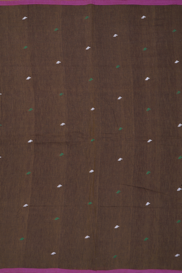 Bengal Cotton Saree In Walnut Brown With Threadwork Buttas