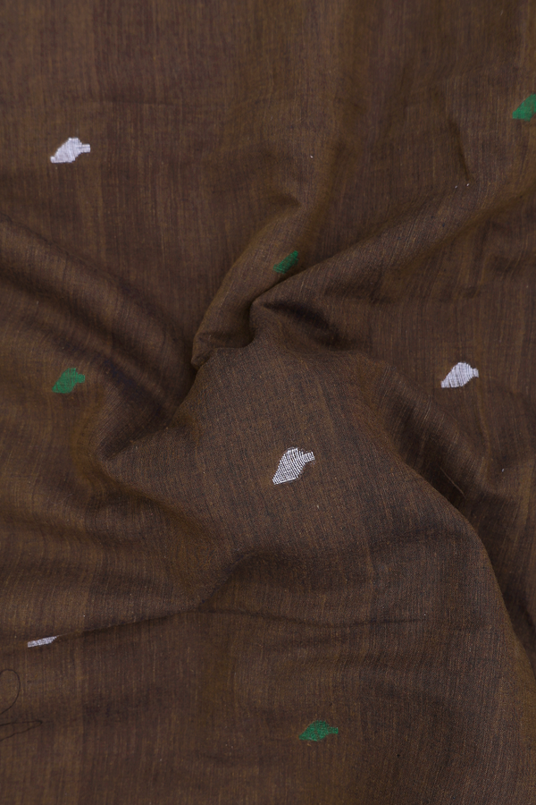 Bengal Cotton Saree In Walnut Brown With Threadwork Buttas