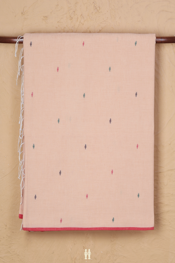 Bengal Cotton Saree In Creamy Orange With Threadwork Buttis