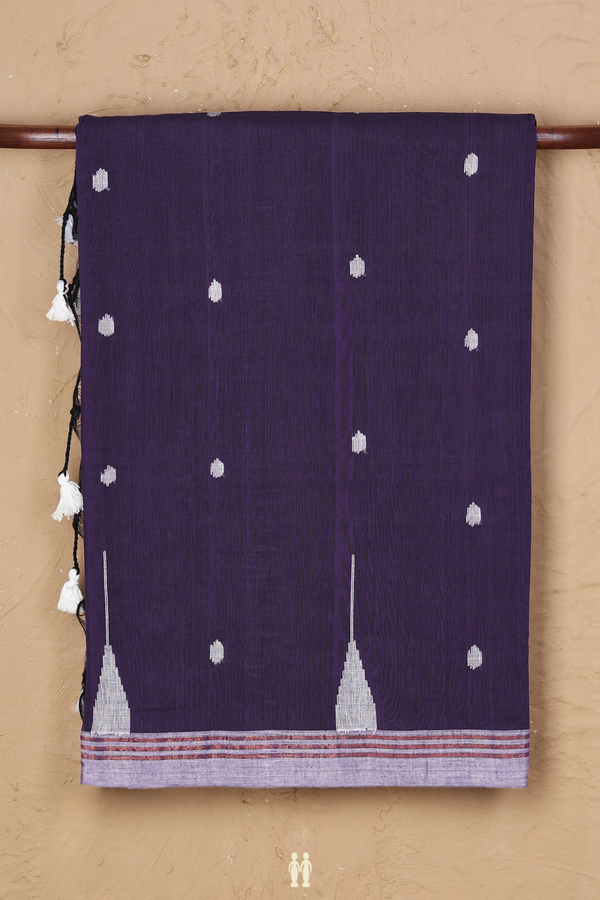 Bengal Cotton Saree In Regal Purple With Threadwork Buttas