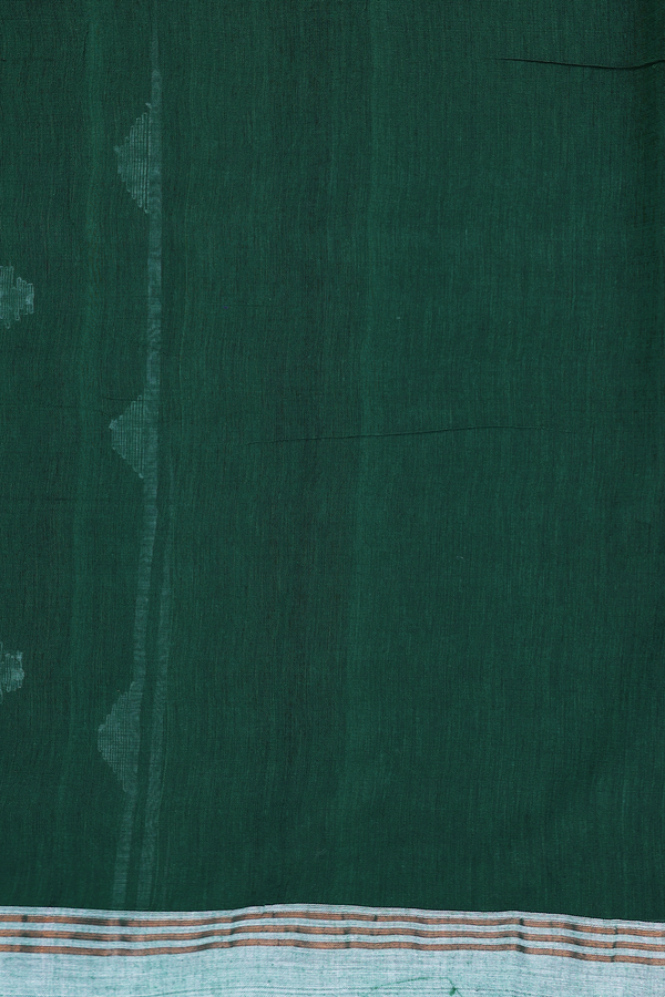 Bengal Cotton Saree In Forest Green With Threadwork Buttas