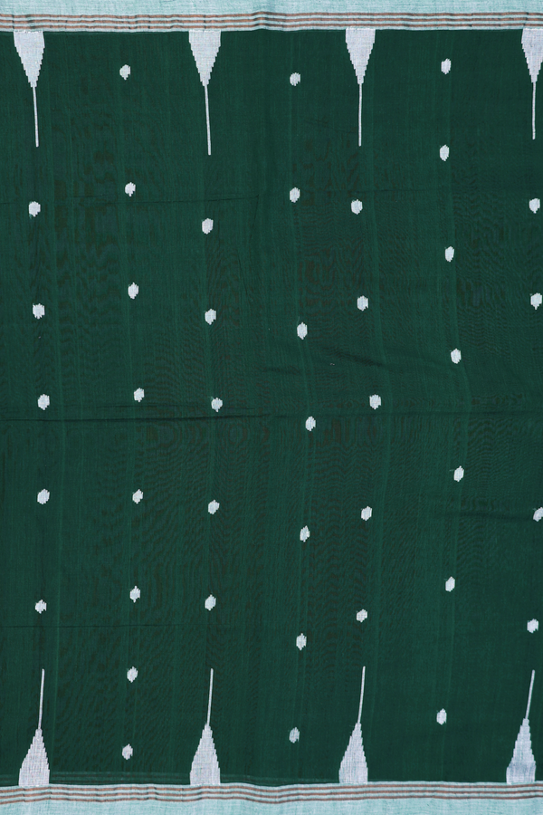 Bengal Cotton Saree In Forest Green With Threadwork Buttas