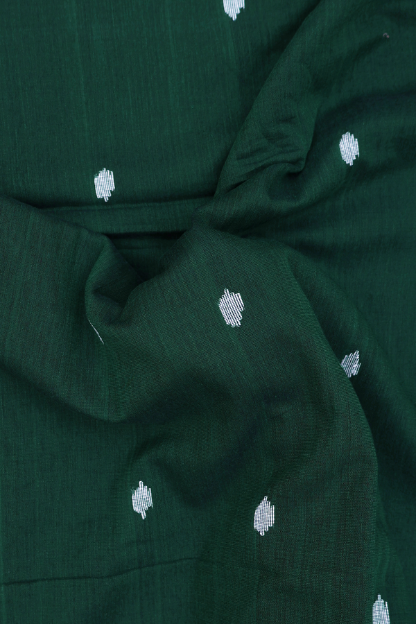 Bengal Cotton Saree In Forest Green With Threadwork Buttas