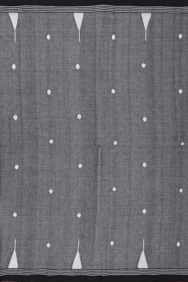 Bengal Cotton Saree In Grey With Threadwork Buttas