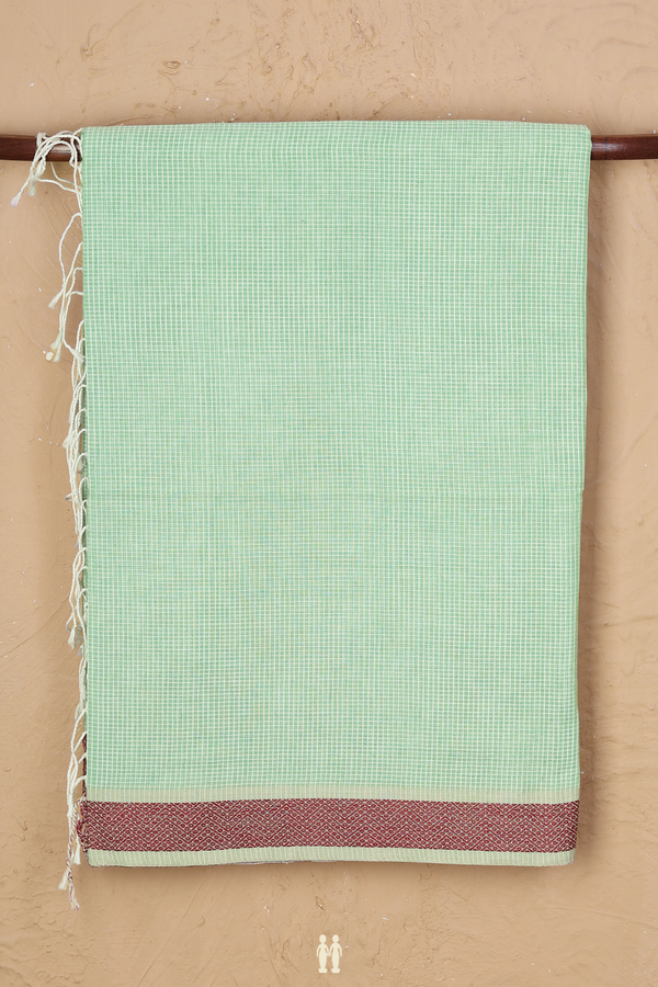 Bengal Cotton Saree In Mint Green With Checks Design