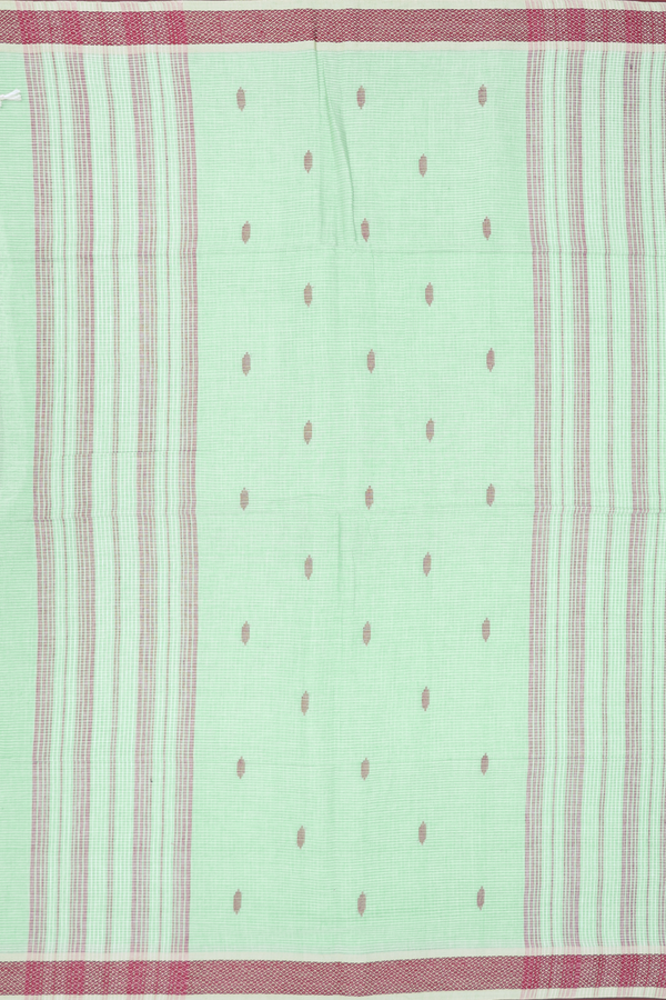Bengal Cotton Saree In Mint Green With Checks Design